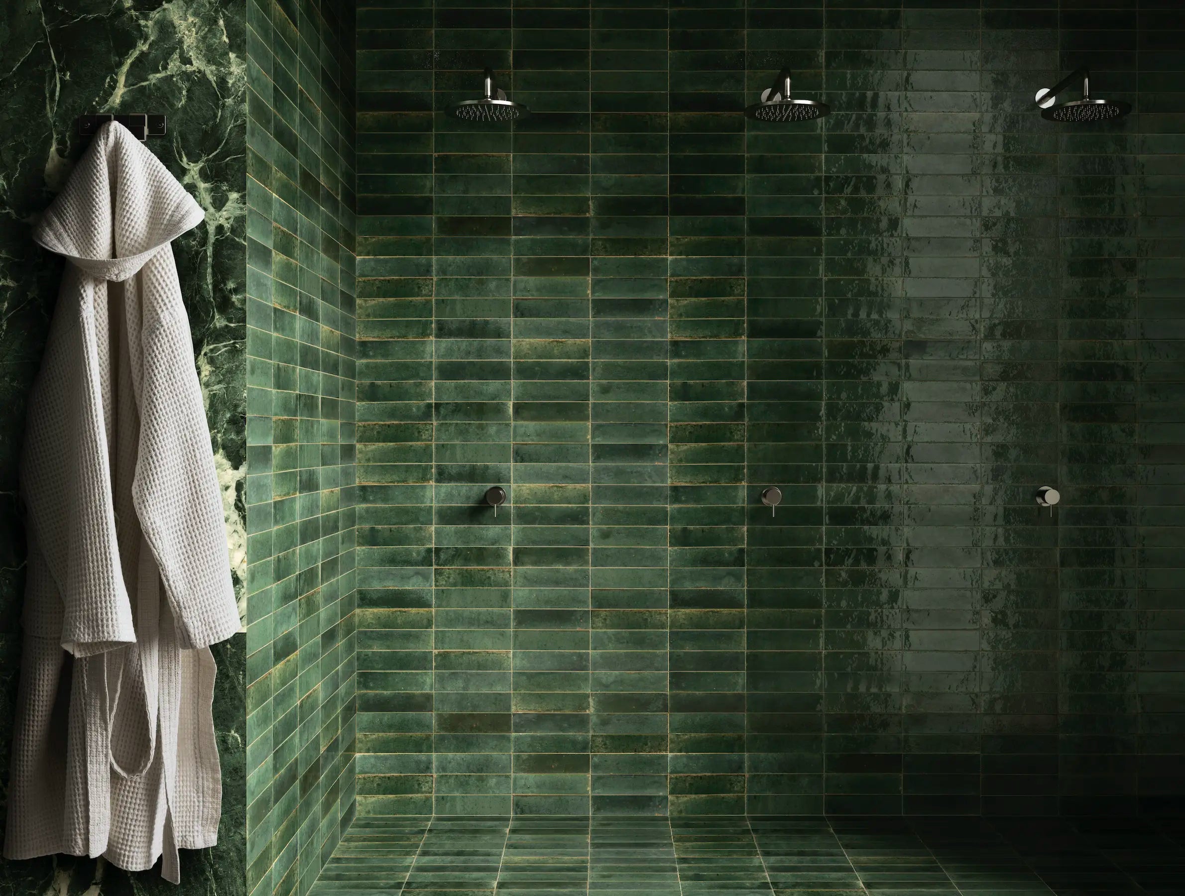 2x9 Polished Porcelain Subway Tile Backsplash in bathroom