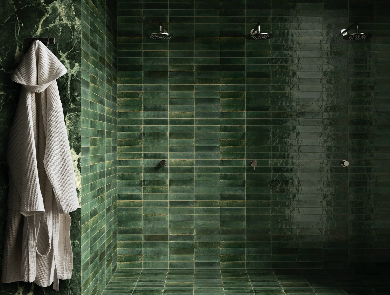 2x9 Polished Porcelain Subway Tile Backsplash in bathroom