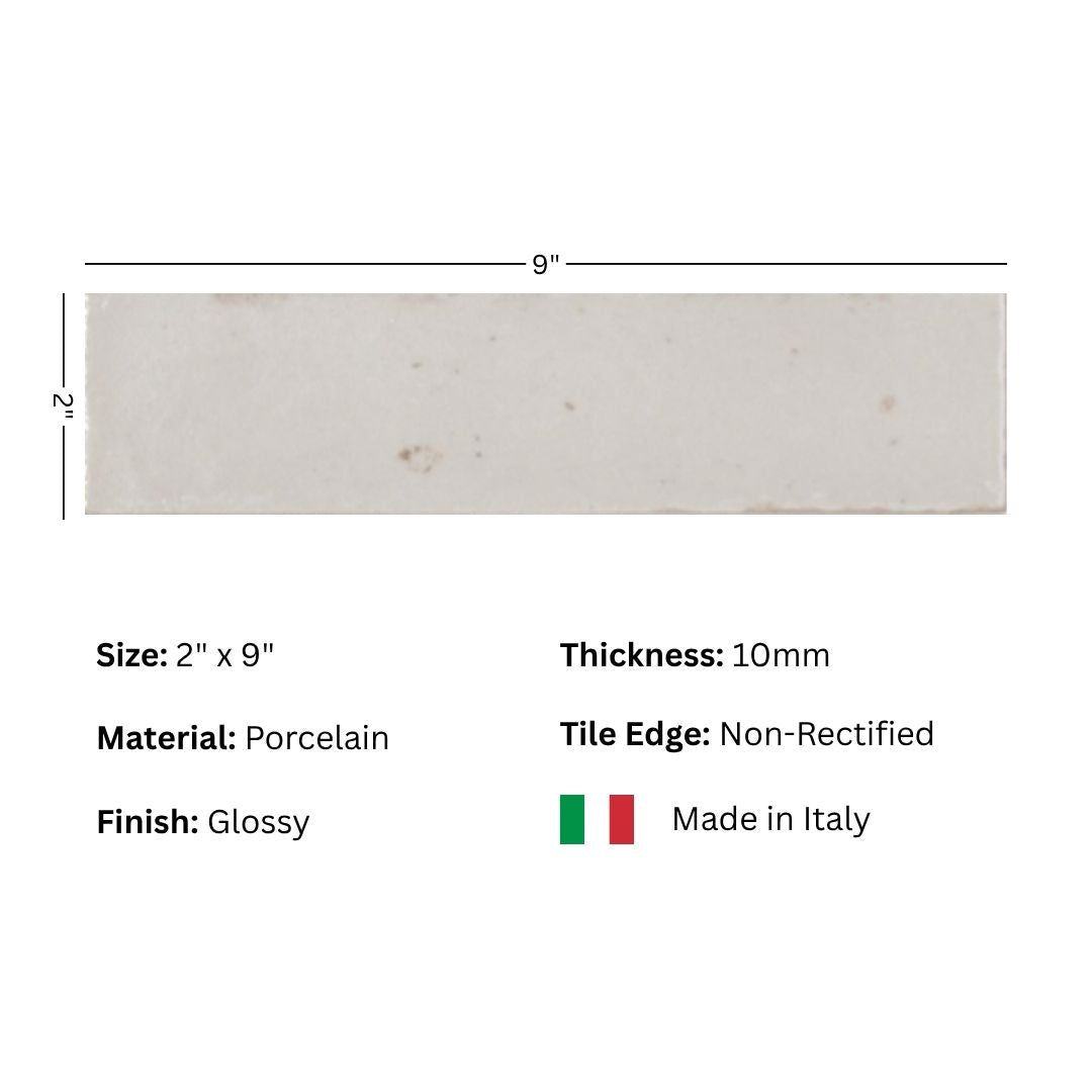 Lume White 2x9 Polished Porcelain Subway Tile for Backsplash & Wall