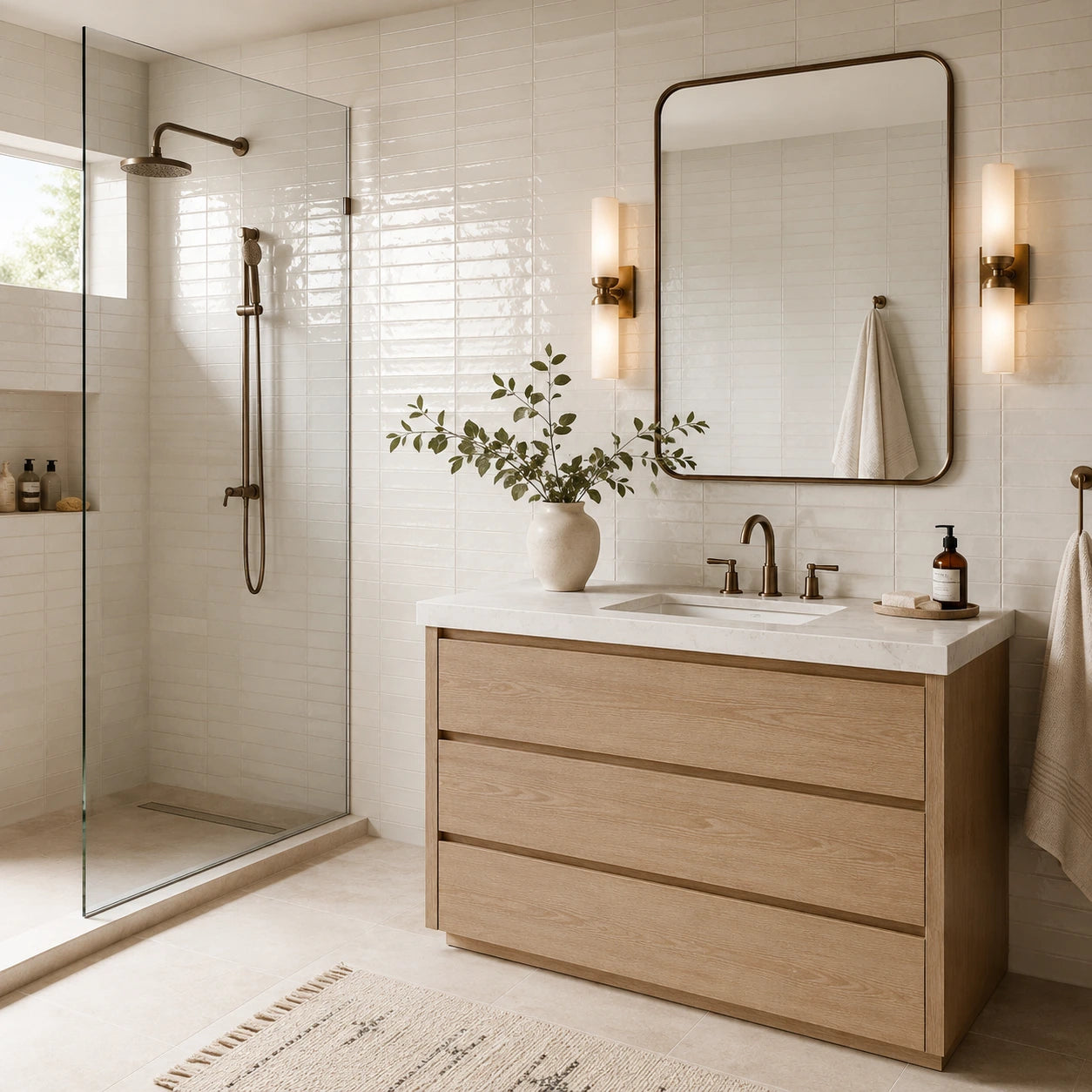 Glossy White Subway Tile Bathroom