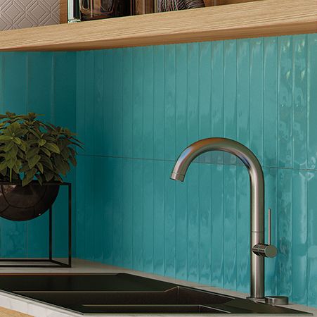 Maiolica Aquamarine 3x12 Polished Subway Tile Backsplash