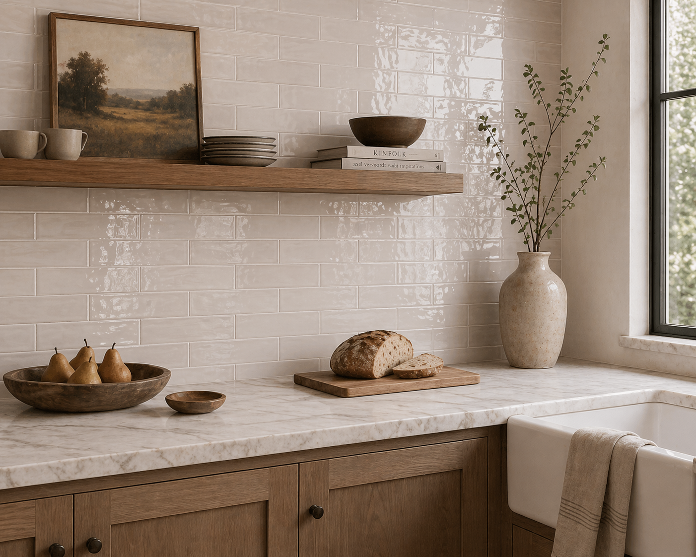 Maiolica Linen 3x12 Polished Finish Subway Tile Backsplash