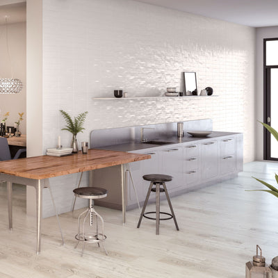 Maiolica White 3x12 Polished Finish Subway Tile Backsplash