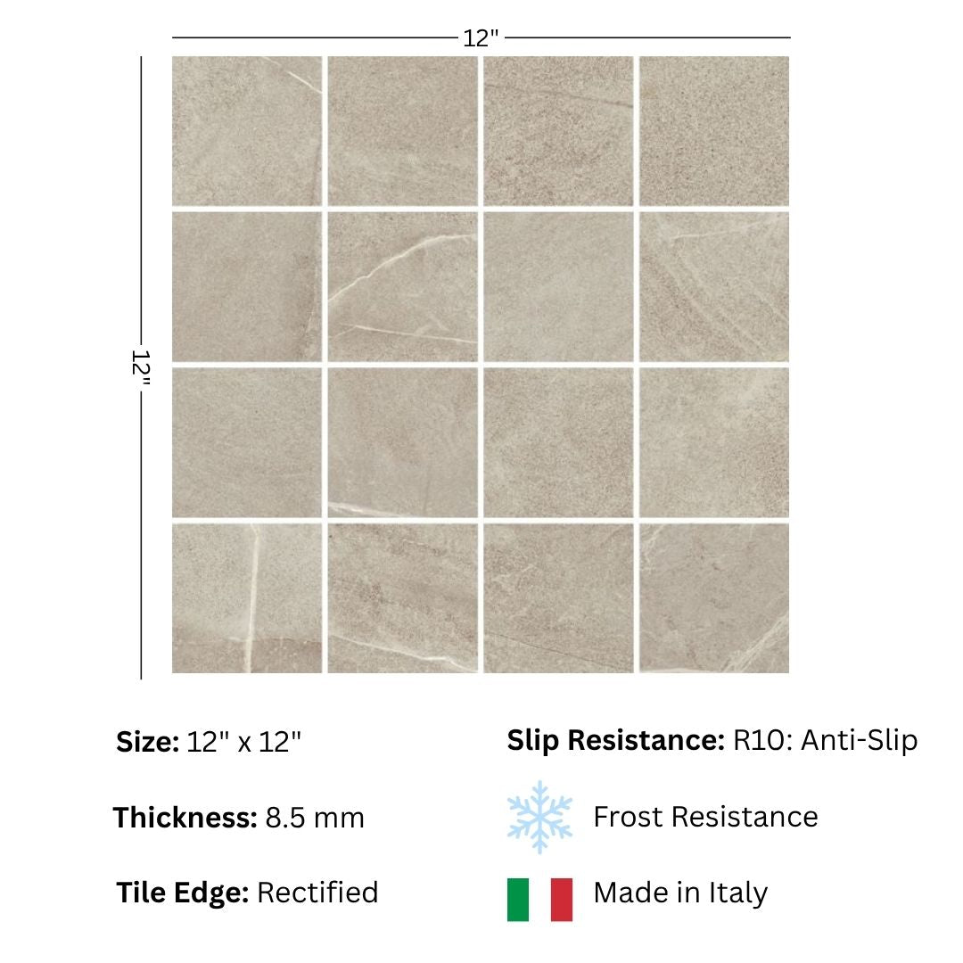 Gardena Noce Mosaic 3x3 Matte Finish Porcelain Tile