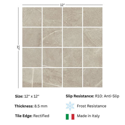 Gardena Noce Mosaic 3x3 Matte Finish Porcelain Tile