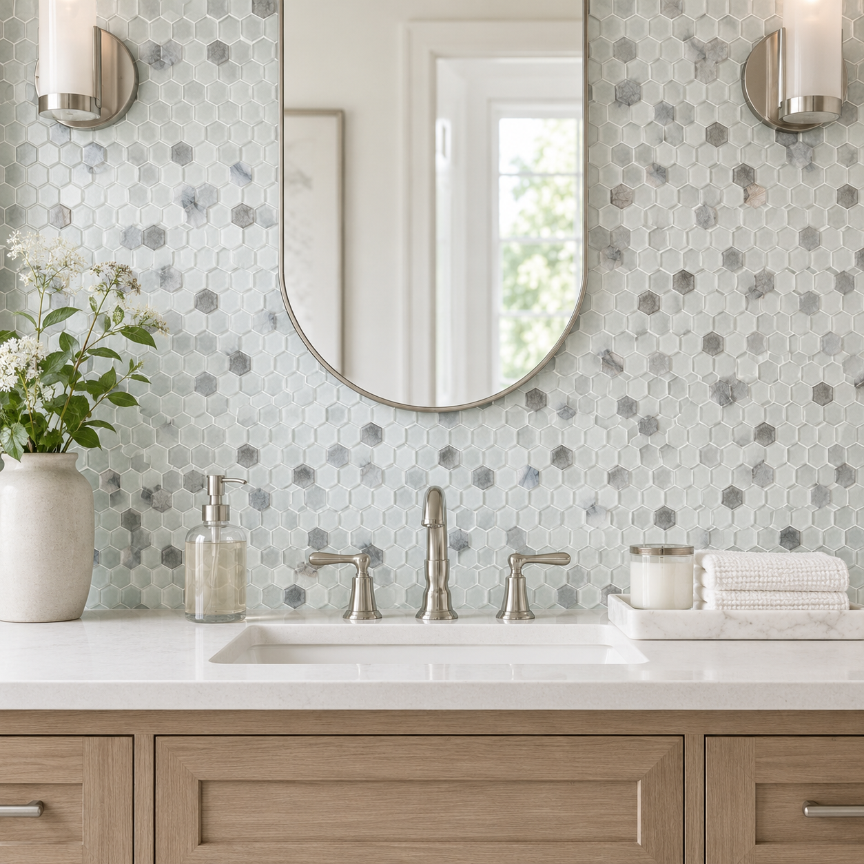 Mist Glass Hexagon Backsplash Tile