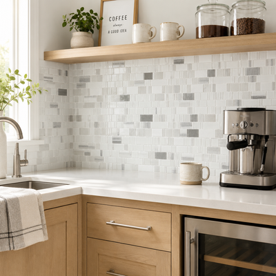 Mist Glass Stacked Backsplash Tile