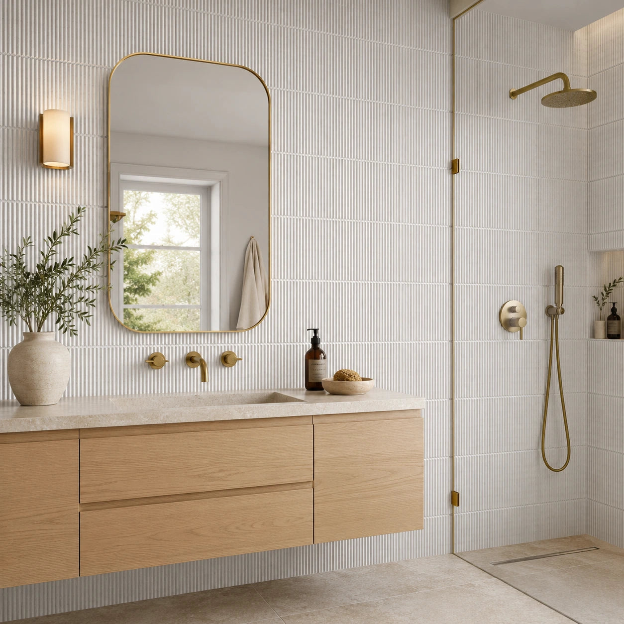 Homey Stripes White polished fluted wall tile for bathroom and shower walls