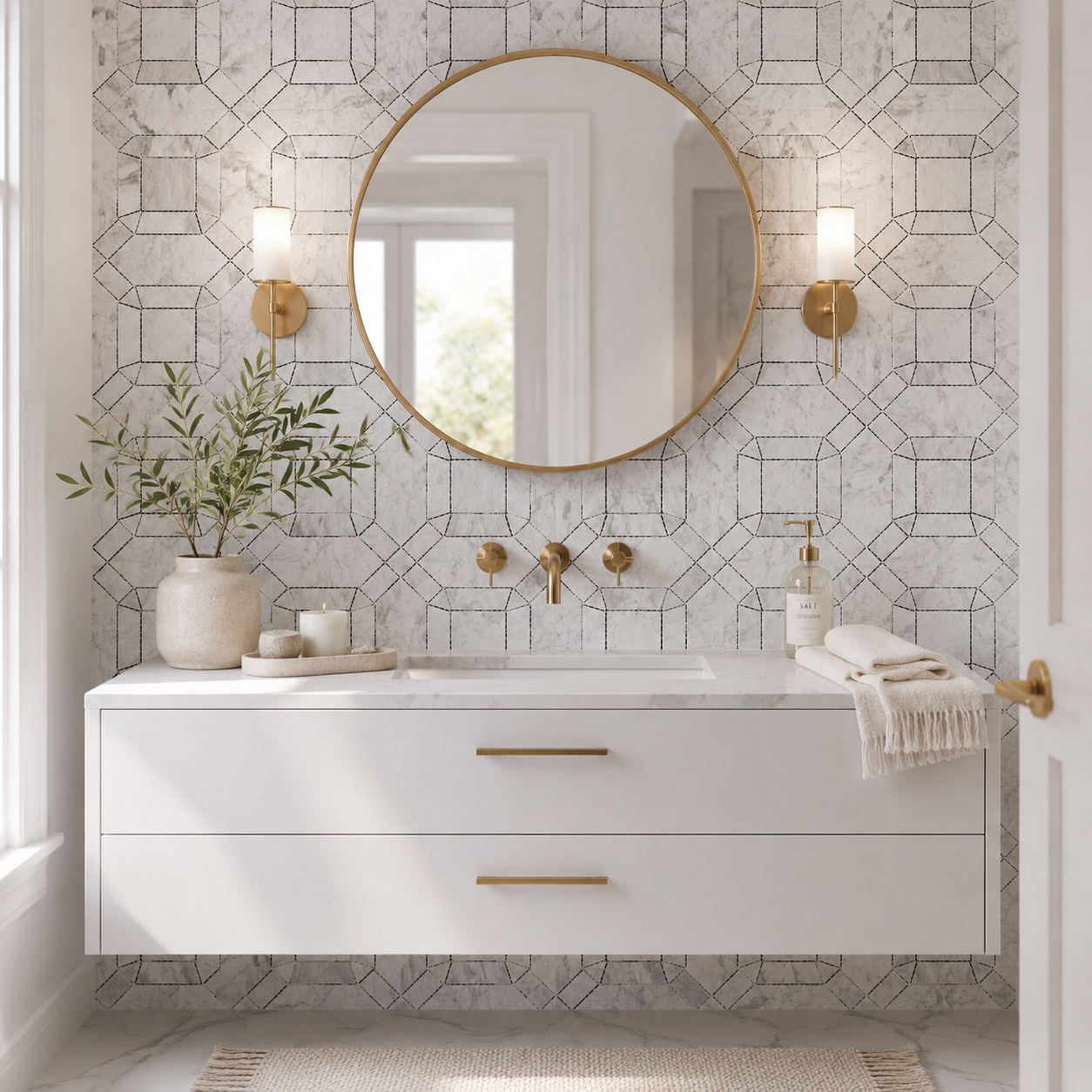 Monet Carrara 12x12 Polished Finish Marble Mosaic Tile