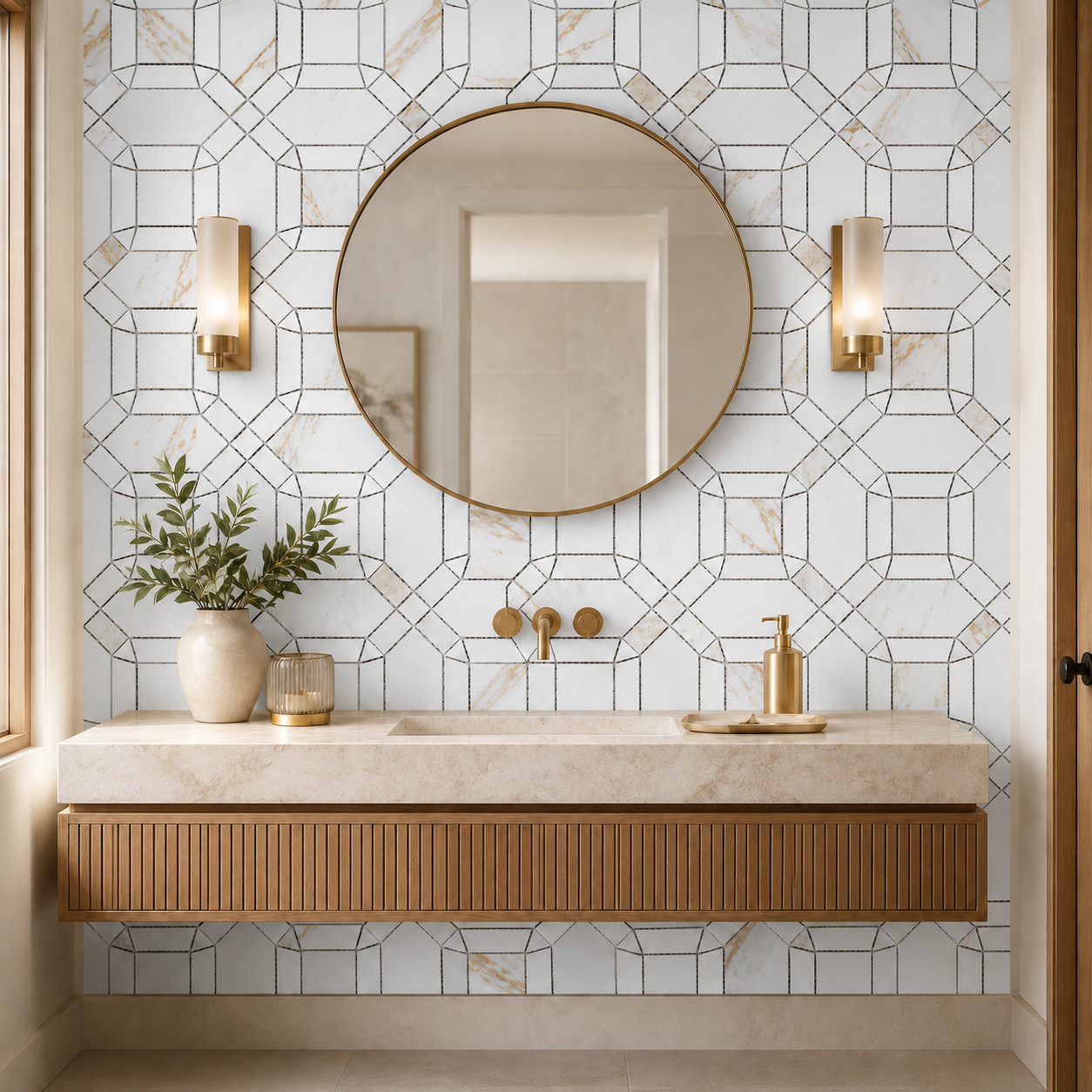 Monet Gold 12x12 Polished Finish Marble Mosaic Tile
