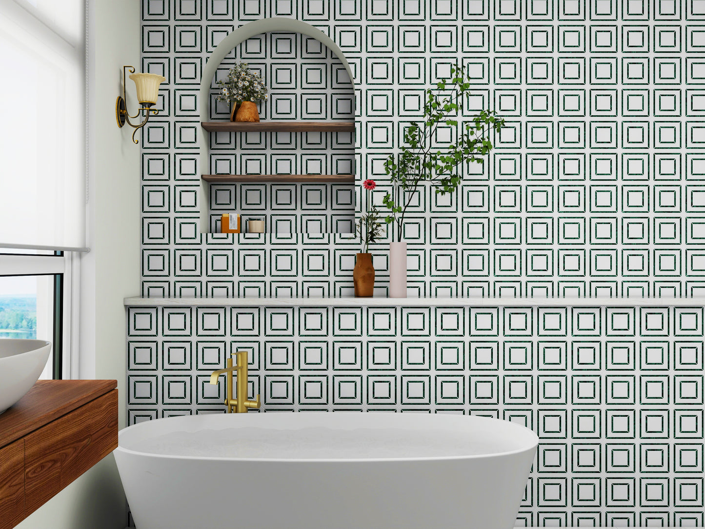 Peri Thassos/Verde 12"x12" Marble Tile