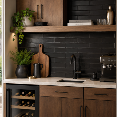 Palmaria Black 3x12 Matte Subway Tile Backplash