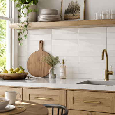 Palmaria White 3x12 Glossy Subway Tile Backplash