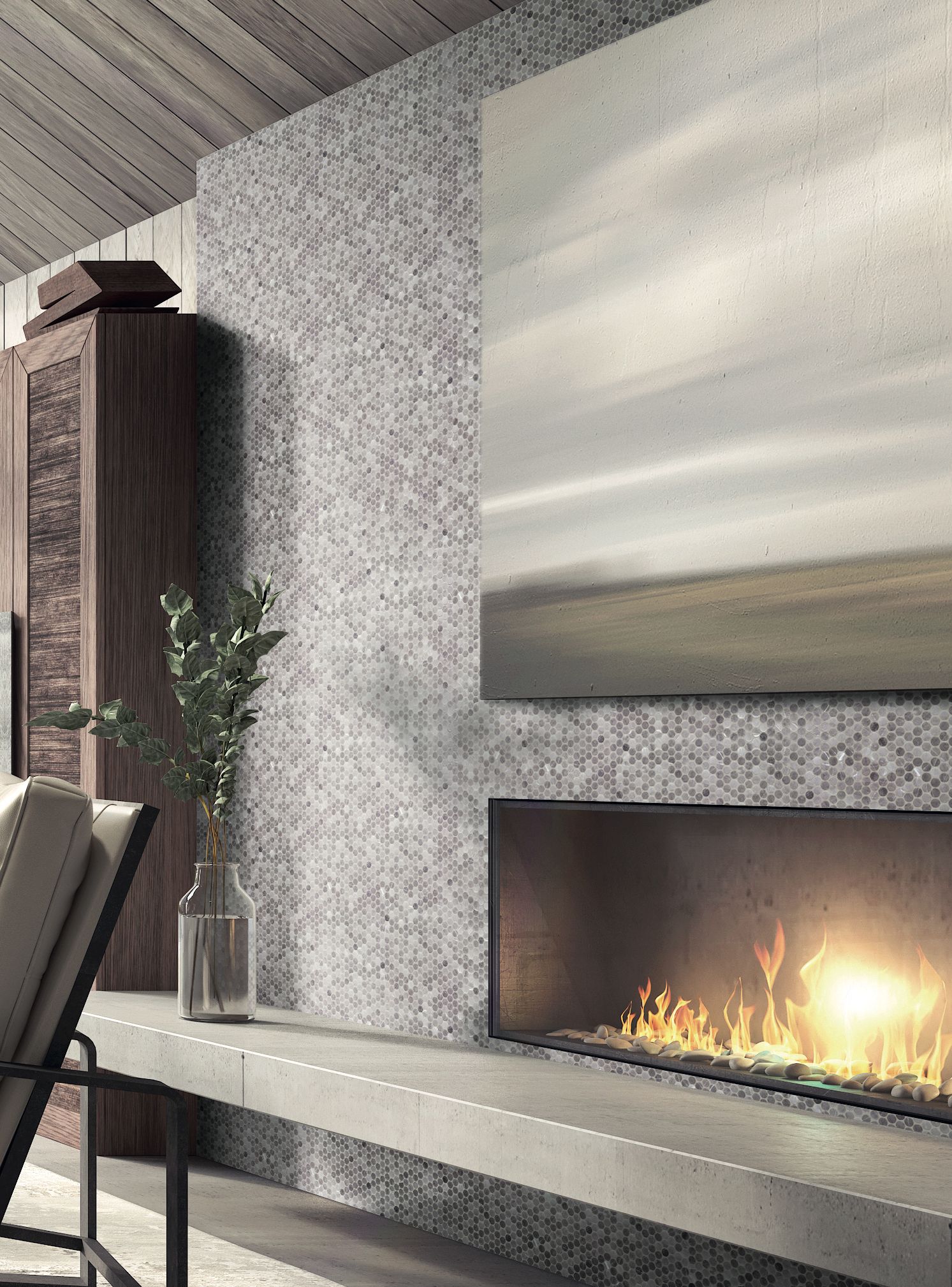 Penny Grafito Matte Finish Marble Look Mosaic Tile