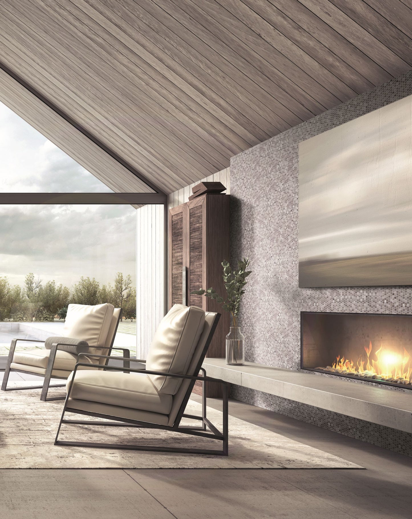 Penny Grafito Matte Finish Marble Look Mosaic Tile