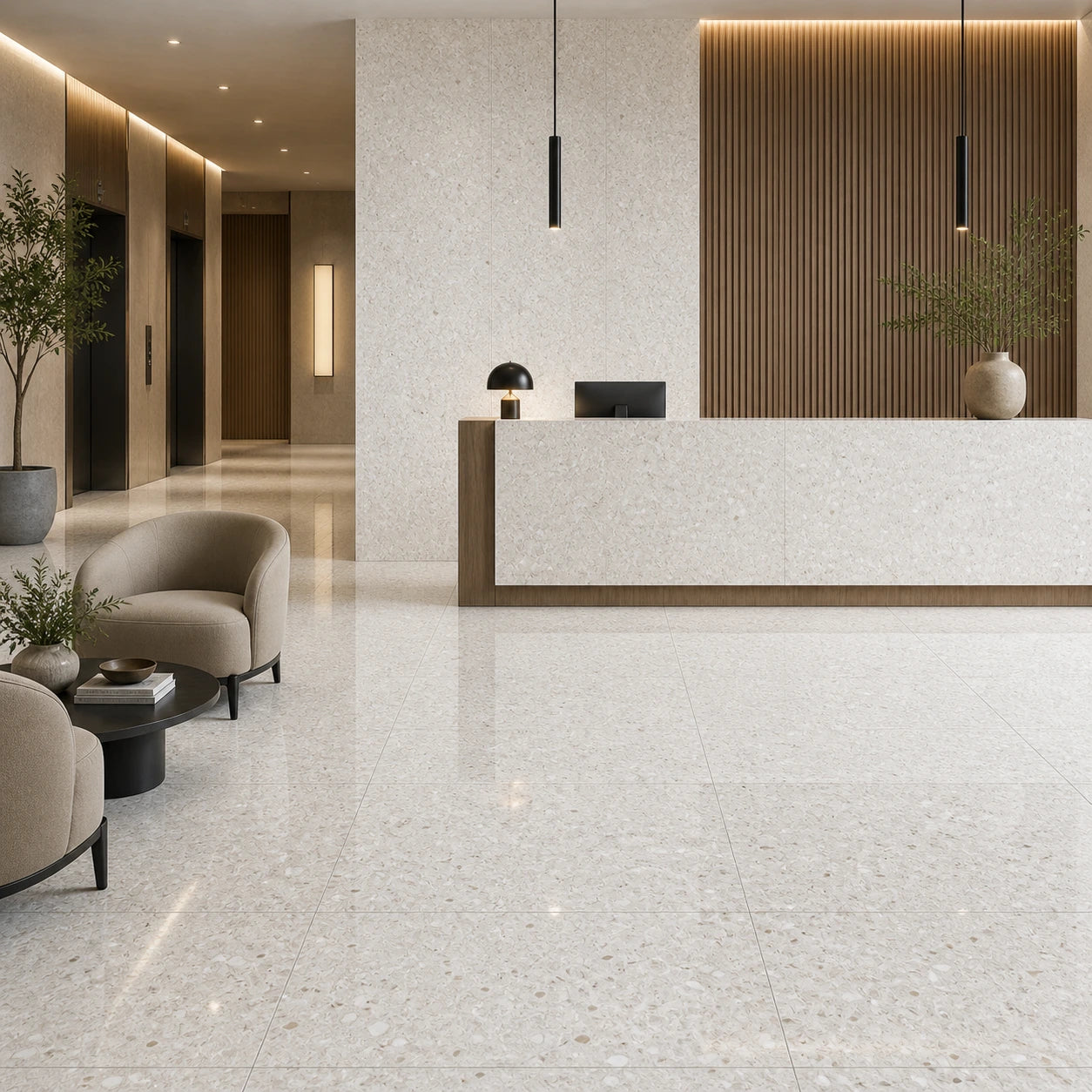 Polished Beige and White porcelain tile