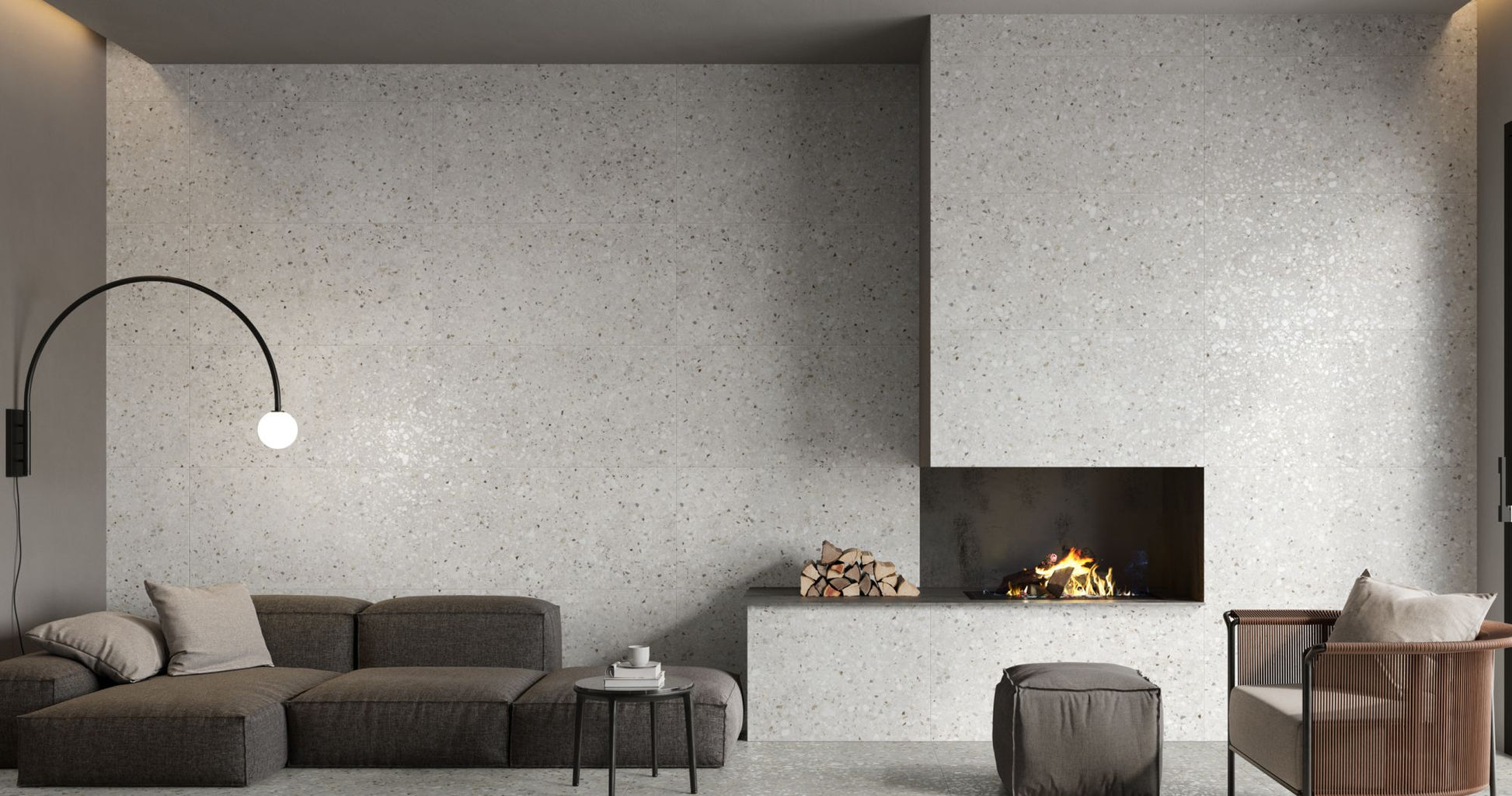 Polished Beige and White porcelain tile in a living space