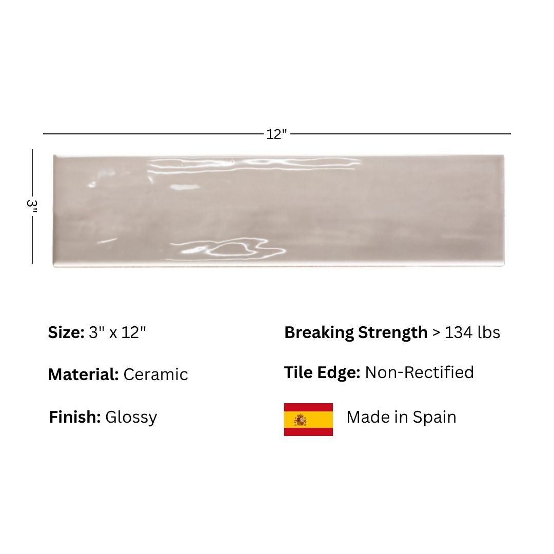  3x12 Polished Finish Subway Tile