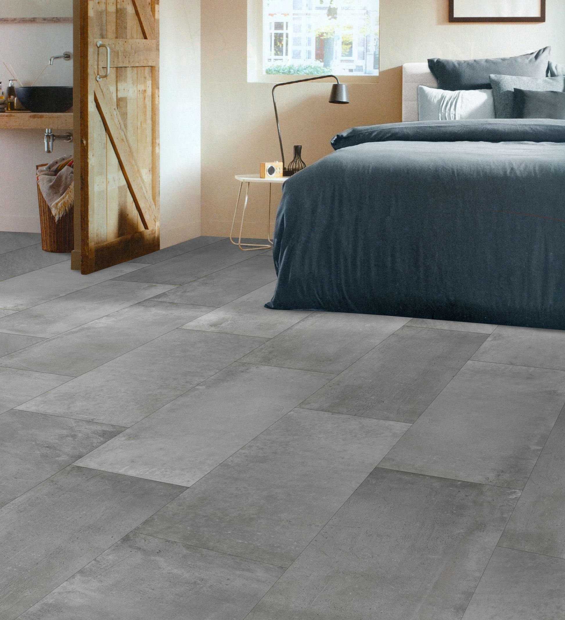 Proton Gris 24"x48" Matte Finish Porcelain Tile in bedroom