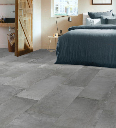 Proton Gris 24"x48" Matte Finish Porcelain Tile in bedroom