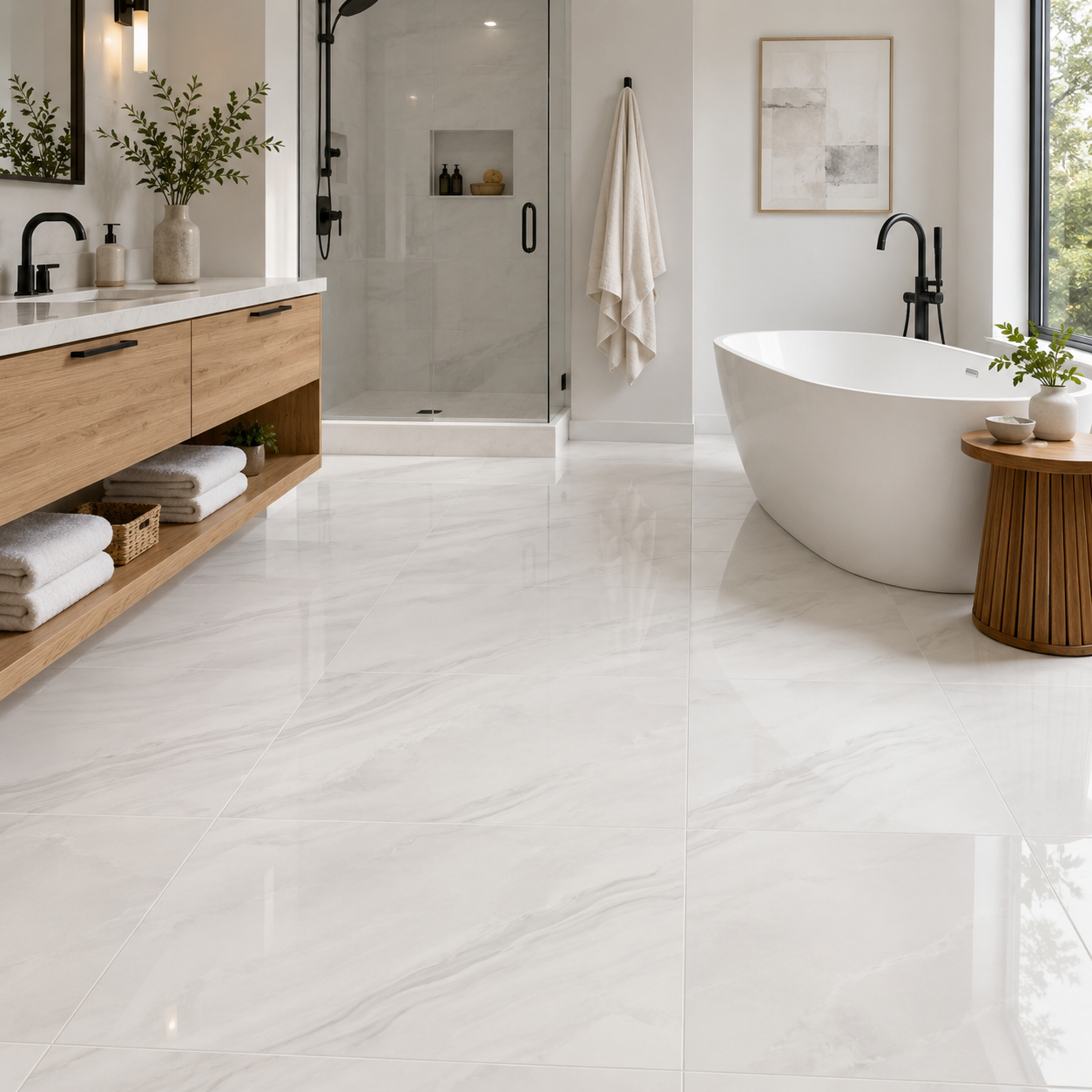 Rodas White 12x24 Polished Finish Porcelain Tile