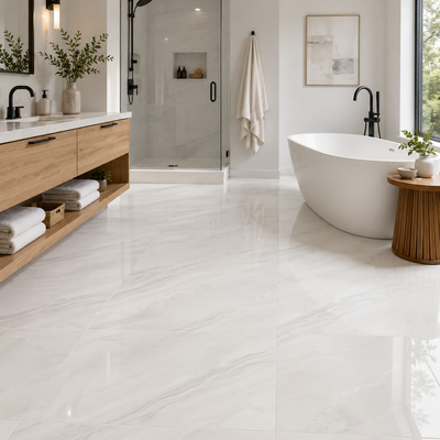 Rodas White 12x24 Polished Finish Porcelain Tile