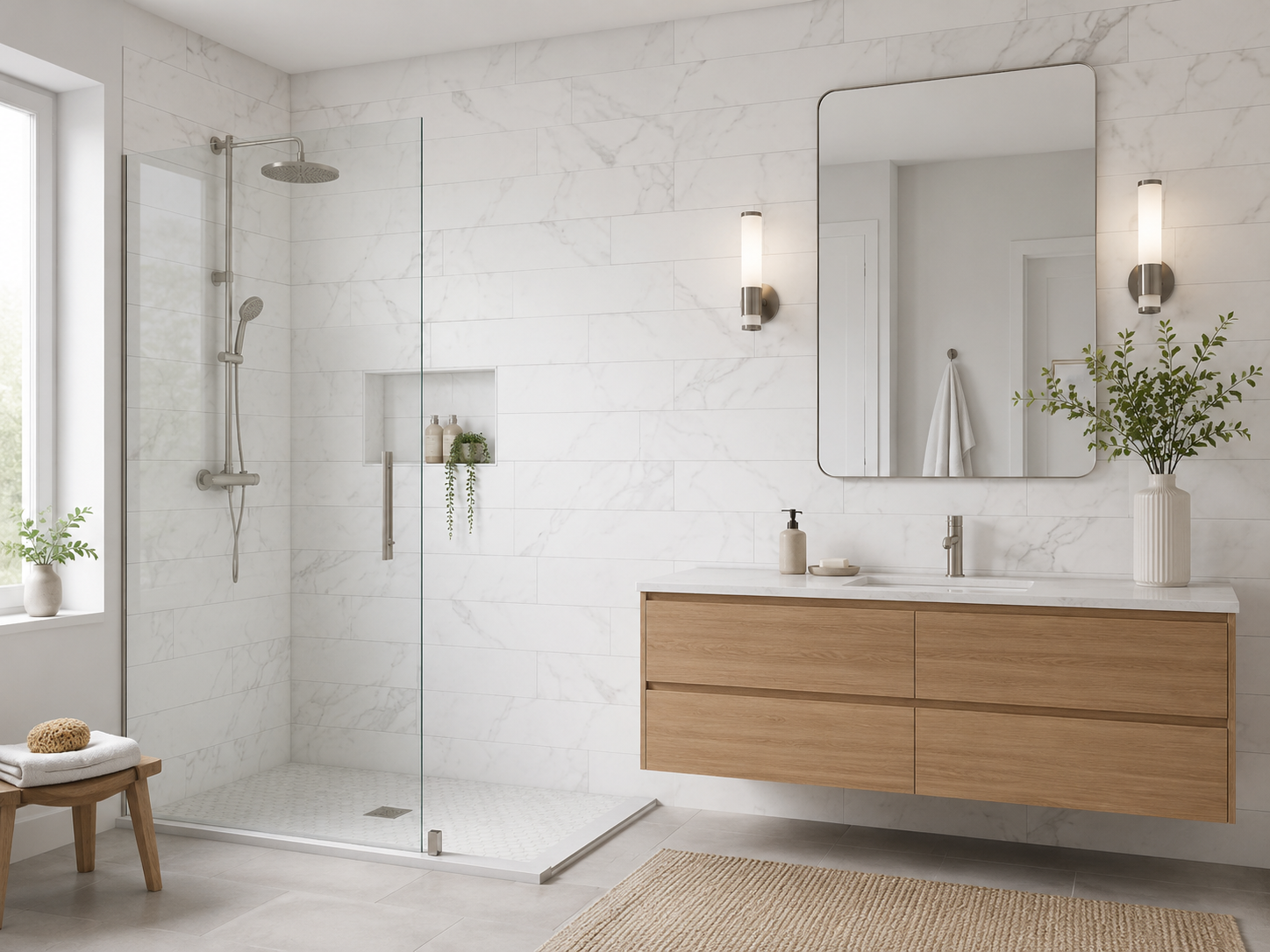 Roma Carrara 12x32 Matte Finish Marble Look Porcelain Tile
