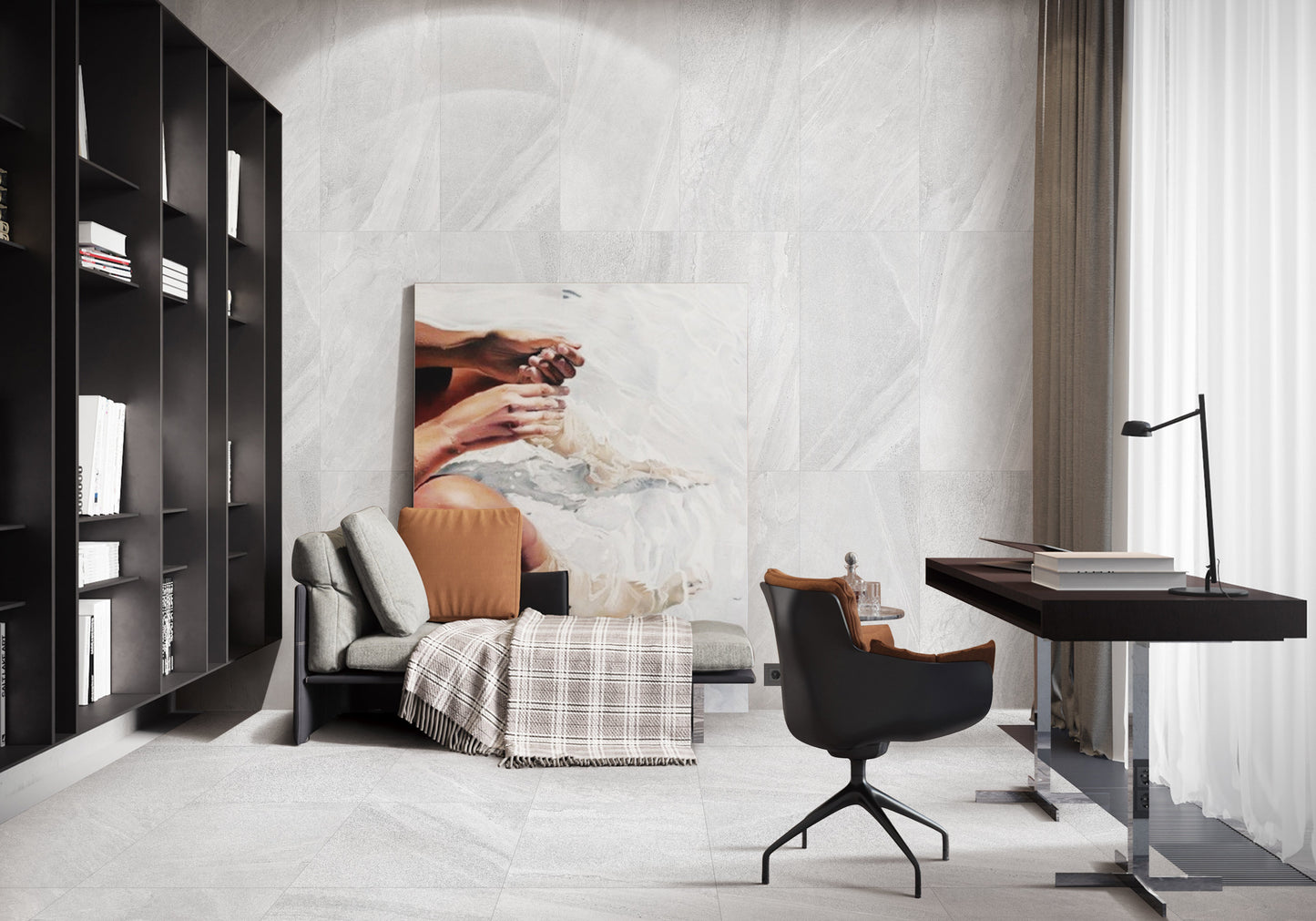 Limestone Light Grey 24"x48" Polished Finish Porcelain Tile