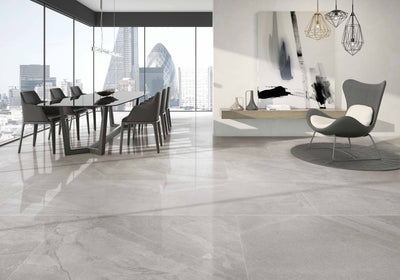 Limestone Light Grey 24"x48" Polished Finish Porcelain Tile