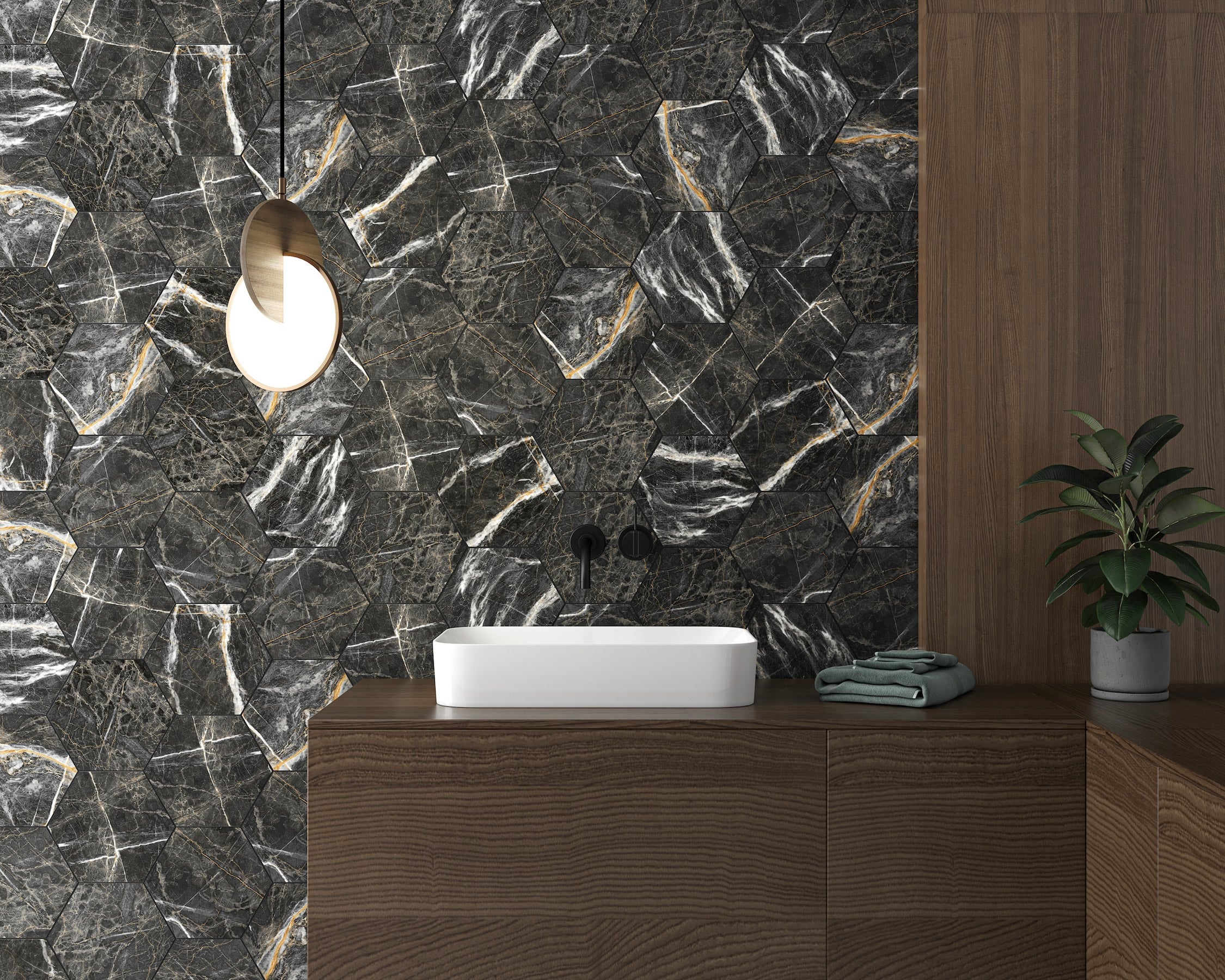 Hex Marquina Gold 8x9 Matte Finish Porcelain Tile