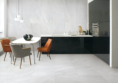 Limestone Light Grey 24x24 Polished Slate Look Porcelain