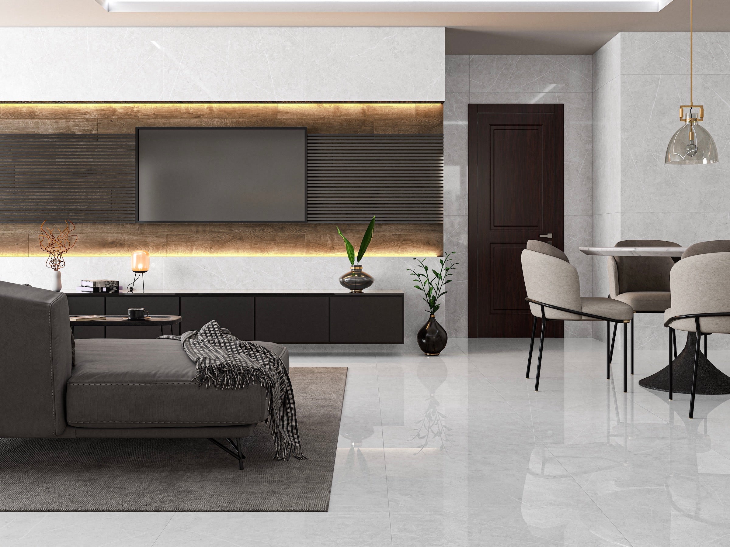 Theater White 12x24 Matte Marble Effect Porcelain Tile