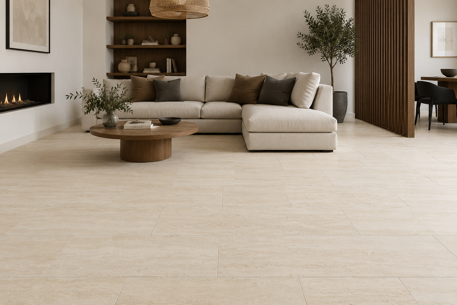 Traverland Ivory 12x24 Matte Vein Cut Porcelain Travertine