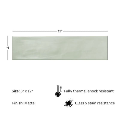 Wavy 2 Green 3x12 Matte Ceramic Subway Tile for Backsplash/Wall