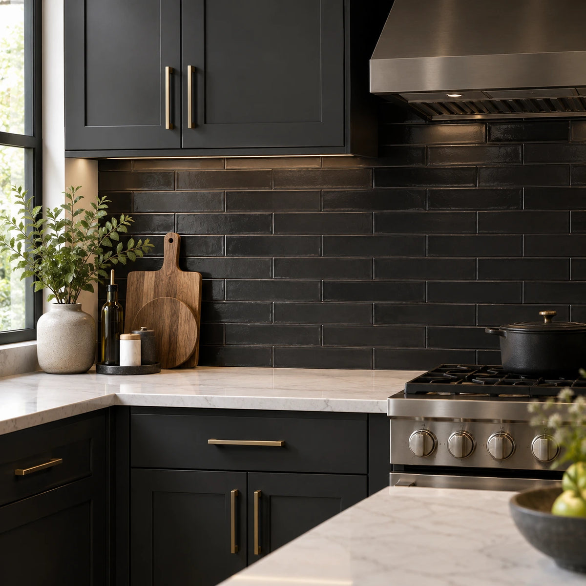 Black backsplash tile for kitchen