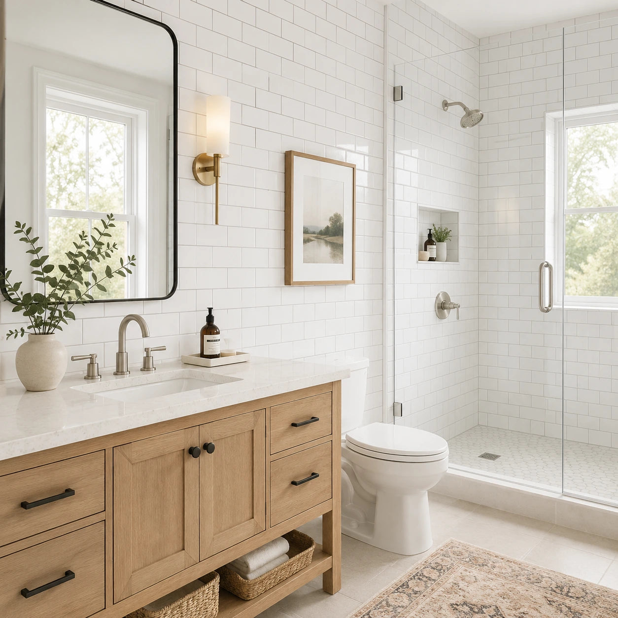 PWG 3x6 polished ceramic white subway tile used on bathroom and shower walls