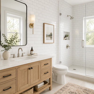 PWG 3x6 polished ceramic white subway tile used on bathroom and shower walls