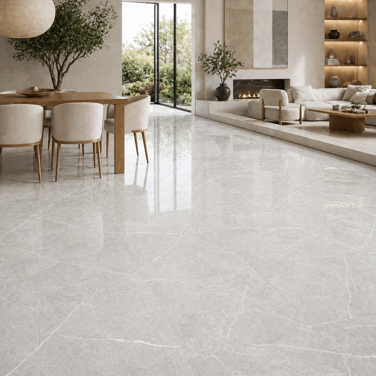 Vena White 24"x24" Polished Finish Porcelain Tile
